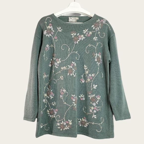 Vintage Sweaters - ❄️VINTAGE Blueberry Hill Beaded & Embroidered Oversize Grandma Sweater